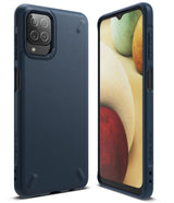 Galaxy A12 / A02 Case | Onyx - Navy blue protective phone case shown from back and front angles with a textured finish.