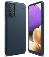 Galaxy A32 5G Case | Onyx - Matte navy blue phone case shown from back and front angles with a textured finish.