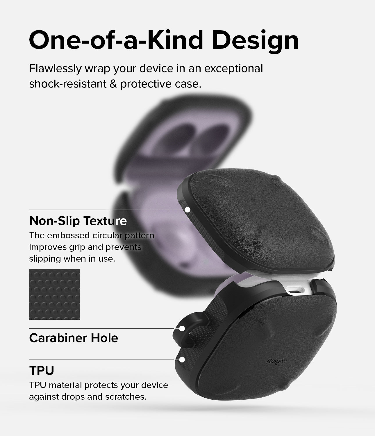 Galaxy Buds FE / 2 Pro / Buds 2 / Galaxy Buds Pro / Live Case | Onyx - One of a kind design. Flawlessly wrap your device in an exceptional shock-resistant & protective case. Non-slip texture. Carabiner Hole, TPU