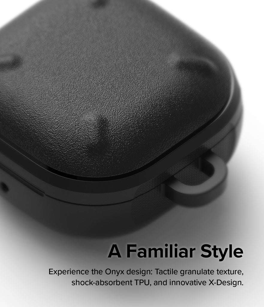 Galaxy Buds FE / 2 Pro / Buds 2 / Galaxy Buds Pro / Live Case | Onyx - A familiar style. Experience the Onyx design: Tactile granulate texture, shock-absorbent TPU, and innovative X-Design