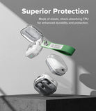 Galaxy Buds 4 Pro / 4 Case | Air - Clear TPU protective cases for Galaxy Buds floating with a green fabric strap.