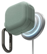 Samsung Galaxy Buds On / 4 Pro / 4 Case | Onyx Magnetic - Sage green textured case attached to a glowing magnetic wireless charger.
