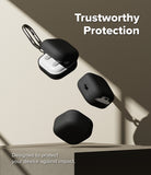 Galaxy Buds 4 Pro / 4 Case | Silicone - Three black silicone cases for Galaxy Buds floating above a platform.