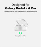 Galaxy Buds 4 Pro / 4 Case | Silicone - Open white charging case for Galaxy Buds with text confirming device compatibility.