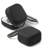 Galaxy Buds 4 Pro / 4 Case | Silicone - Two black silicone cases for Galaxy Buds, one open and one closed, with carabiners.