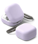 Galaxy Buds 4 Pro / 4 Case | Silicone - Two lavender silicone cases for Galaxy Buds, one open and one closed, with carabiners.
