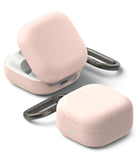 Galaxy Buds 4 Pro / 4 Case | Silicone - Two light pink silicone cases for Galaxy Buds with dark metal carabiners.