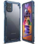 Galaxy M31s Case | Fusion-X - Blue Fusion-X protective case on a Galaxy M31s, showing both back and front views.