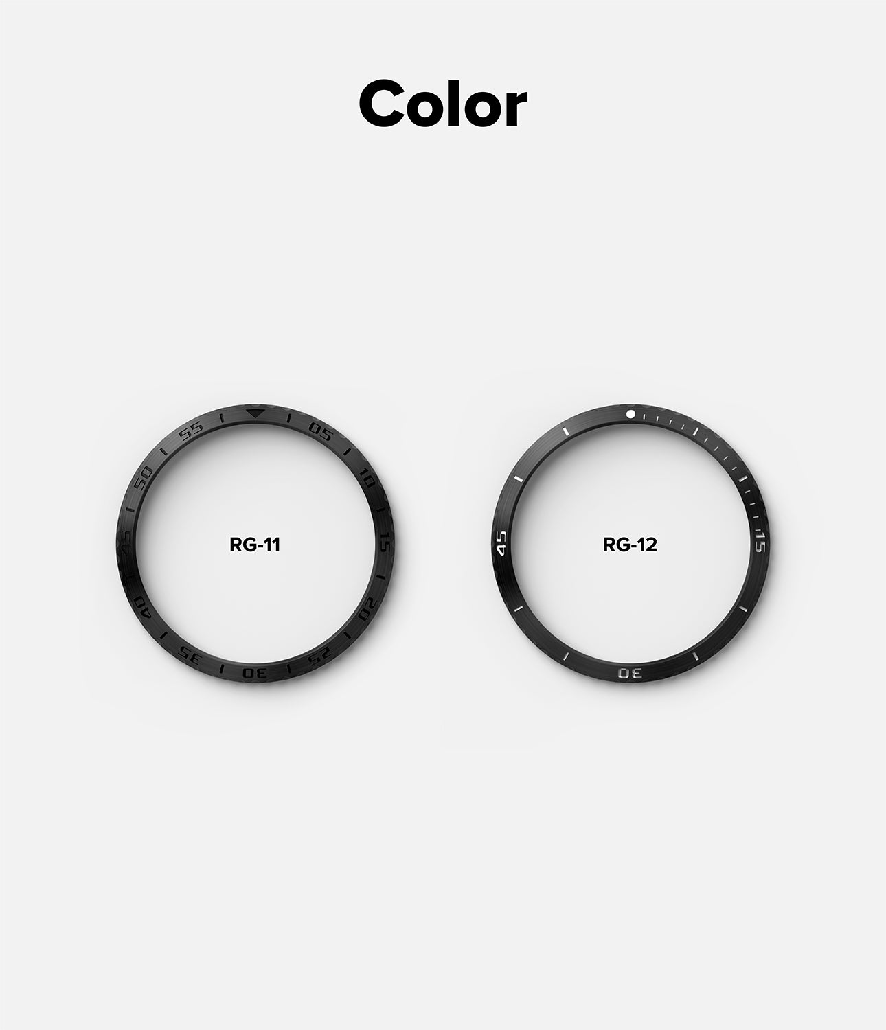 Garmin Forerunner 265 Two black rings labeled RG-11 and RG-12 on a white background with 'Color' text above.