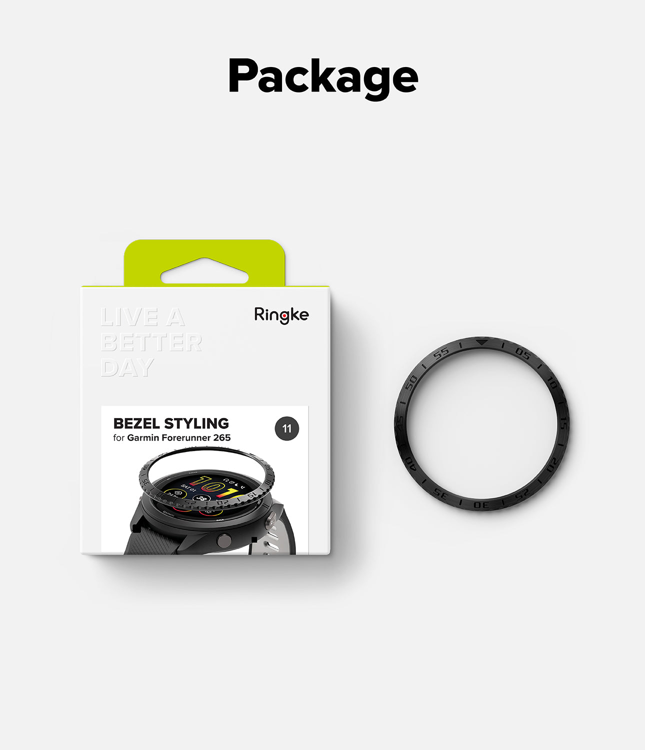 Ringke bezel styling package for Garmin Forerunner 265 on a white background