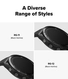 Forerunner 265 | Bezel Styling - Two black Forerunner 265 watch bezels labeled RG-11 and RG-12, both featuring a black hairline finish.