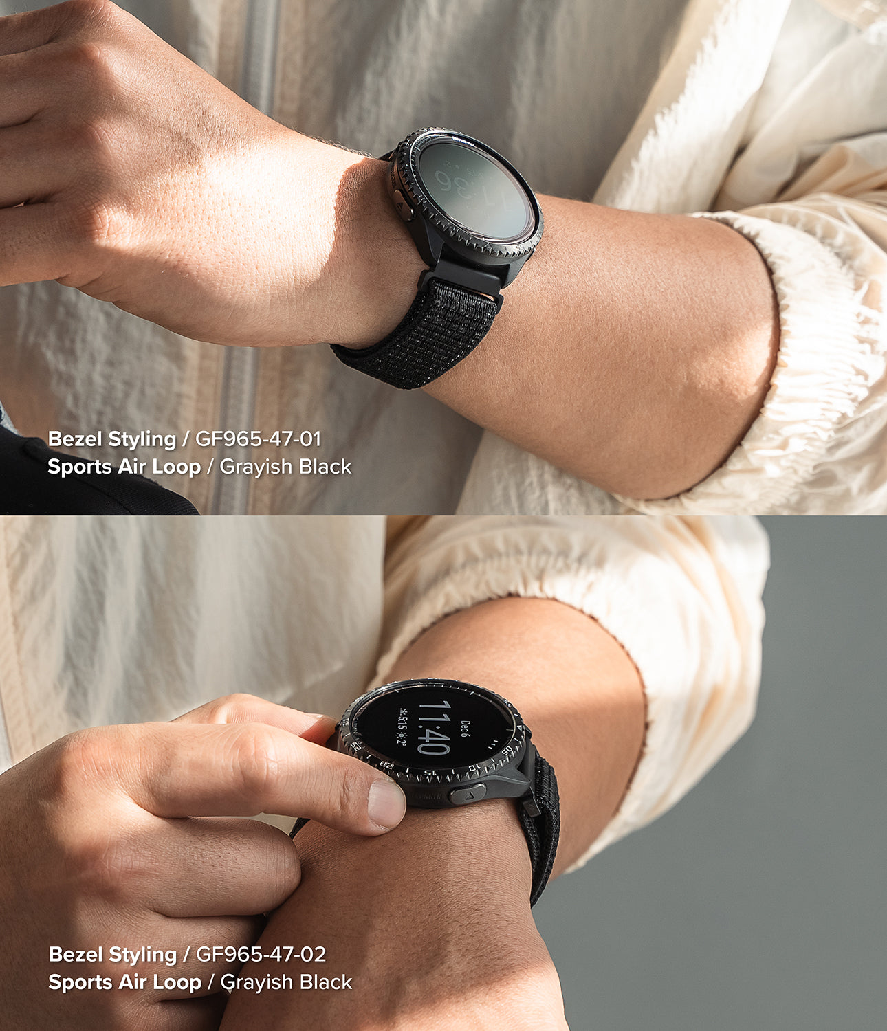 Forerunner 965 Cover | Bezel Styling & Band - 02 (ST) Black / Grayish Black