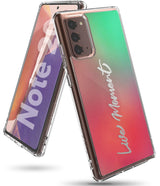 Galaxy Note 20 Case | Fusion Design - Clear phone case with green-to-red gradient back and Live Moment text on Galaxy Note 20.
