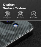 Google Pixel 10a Case | Onyx - Textured black phone case with camo pattern and icons highlighting anti-fingerprint features.