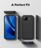 Every angle of the Ringke Onyx Magnetic black rugged phone case for Google Pixel 10a displayed on a light gray background, highlighting its precise and perfect fit.