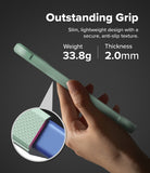 [Bundle] Google Pixel 10a Case | Onyx - Google Pixel 10a Case | Onyx - Hand holding a sage green phone case with a textured grip, showing weight and thickness specs.