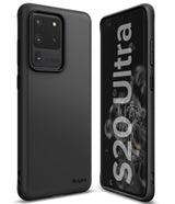 Galaxy S20 Ultra Case | Air-S - Matte black phone case shown from back and front angles on a Galaxy S20 Ultra.