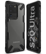 Galaxy S20 Ultra Case | Fusion-X - Black rugged protective case on a Samsung Galaxy S20 Ultra, showing front and back.