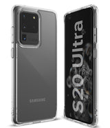 Galaxy S20 Ultra Case | Fusion - Clear protective case shown from back and front angles on a Samsung Galaxy S20 Ultra.