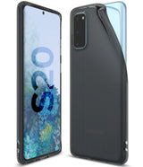 Galaxy S20 Case | Air - A transparent black phone case shown from front and back angles on a Galaxy S20 smartphone.