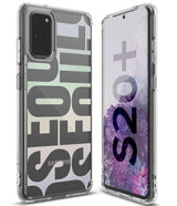Galaxy S20 Plus Case | Fusion Design - Clear phone case with large SEOUL typography on a pastel gradient background.