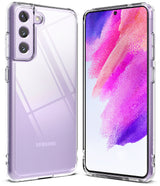 Galaxy S21 FE Case | Fusion - Clear protective case on a lavender Samsung Galaxy S21 FE, shown from front and back angles.