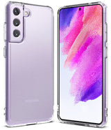 Galaxy S21 FE Case | Fusion - Clear protective case on a lavender Samsung Galaxy S21 FE showing front and back views.