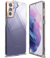 Galaxy S21 Plus Case | Air - Clear protective phone case shown from back and front on a purple Samsung Galaxy S21 Plus.