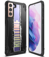 Galaxy S21 Plus Case | Fusion-X Design - Black protective phone case with a torn paper graphic and colorful gradient.