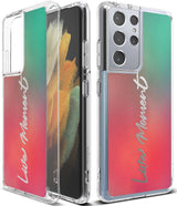 Galaxy S21 Ultra Case | Fusion Design - Clear phone case with a pink-to-green gradient back and Live Moment text.