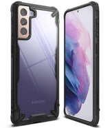 Galaxy S21 Case | Fusion-X - Samsung Galaxy S21 with a clear, rugged black Fusion-X protective case shown from front and back.
