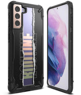 Galaxy S21 Case | Fusion-X Design - Black rugged phone case with a torn paper graphic revealing a colorful gradient.