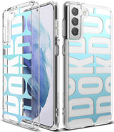 Galaxy S21 Plus Case | Fusion Design - Clear phone case with a blue and white geometric pattern on the back.