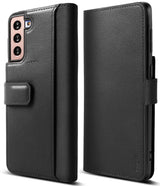 Galaxy S21 Plus Case | Folio Signature+ - Black leather folio case for Galaxy S21 Plus showing back camera cutout and front.