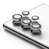 Galaxy S22 Ultra Camera Lens Protector | Camera Lens Frame Glass - Galaxy S22 Ultra Camera Lens Protector - Silver metal rings with glass covers hovering above phone camera lenses.
