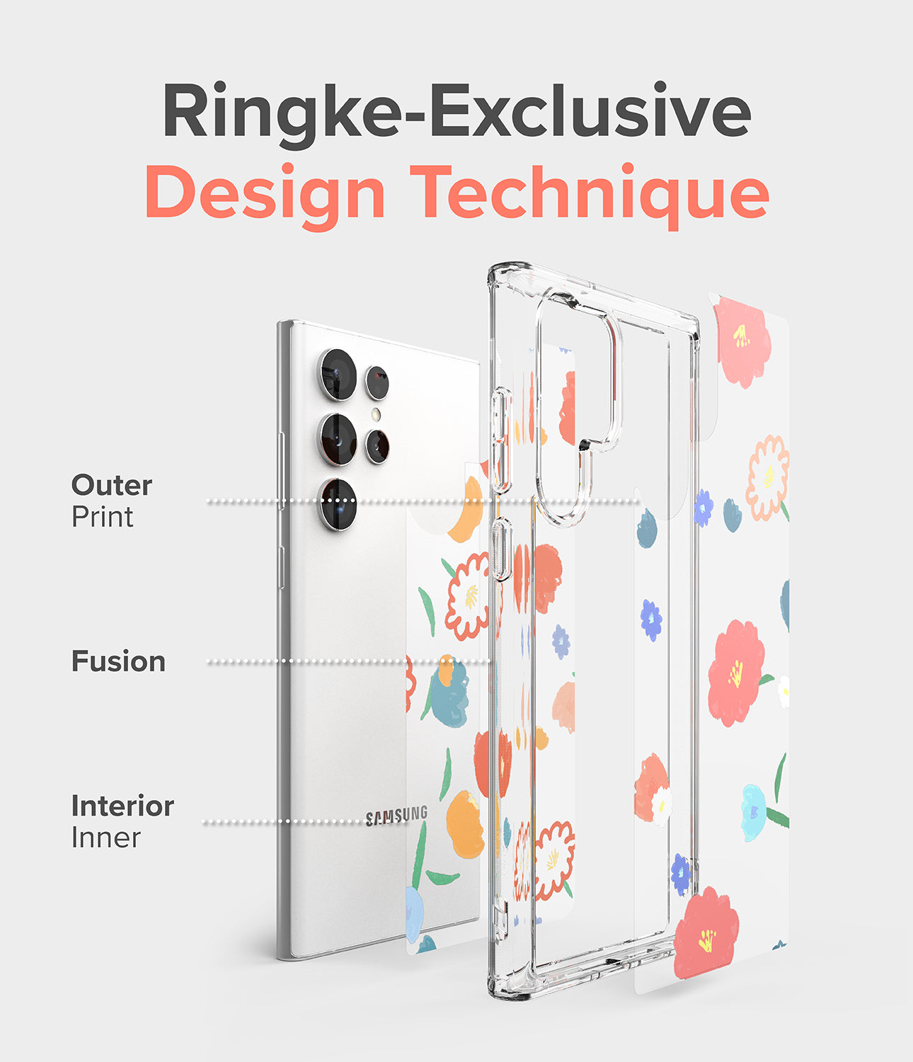 Galaxy S22 Ultra Case | Fusion Design - Floral- Ringke Exclusive Design Technique. Outer Print. Fusion. Interior Inner.