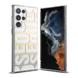 Galaxy S22 Ultra Case | Fusion Design - Clear phone case with Seoul graphic on back and front view of phone screen.