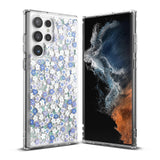 Galaxy S22 Ultra Case | Fusion Design - Clear phone case with blue and white floral pattern, shown from front and back.