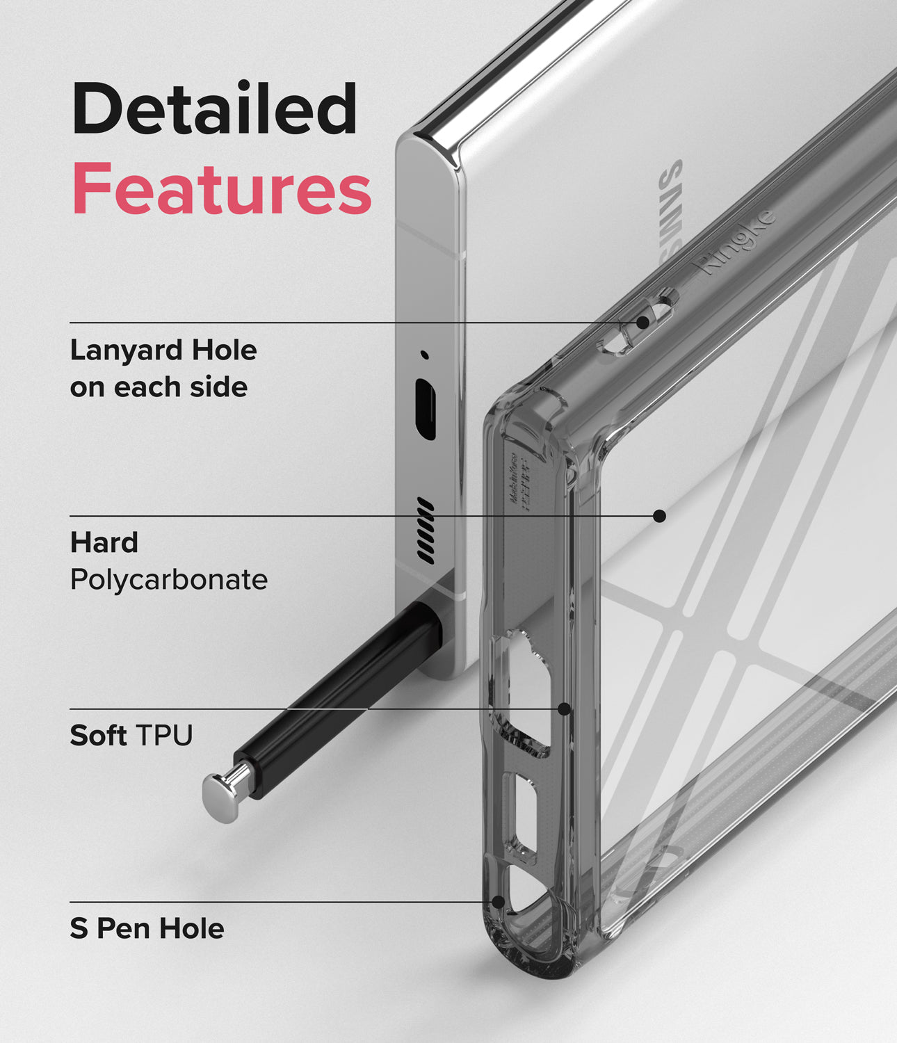 Galaxy S22 Ultra Case | Fusion - Ringke Official StoreGalaxy S22 Ultra Case | Fusion - Smoke Black - Detailed Features. Lanyard Hole on each side. Hard Polycarbonate. Soft TPU. S Pen Hole.