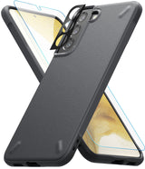 Galaxy S22 Plus Case Combo | Onyx Case + Screen Protector + Camera Protector - Galaxy S22 Plus Case Combo - Matte black phone case with screen and camera lens protectors floating above the device.