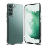 Galaxy S22 Case | Fusion - Clear protective phone case shown from front and back on a green Samsung Galaxy S22.