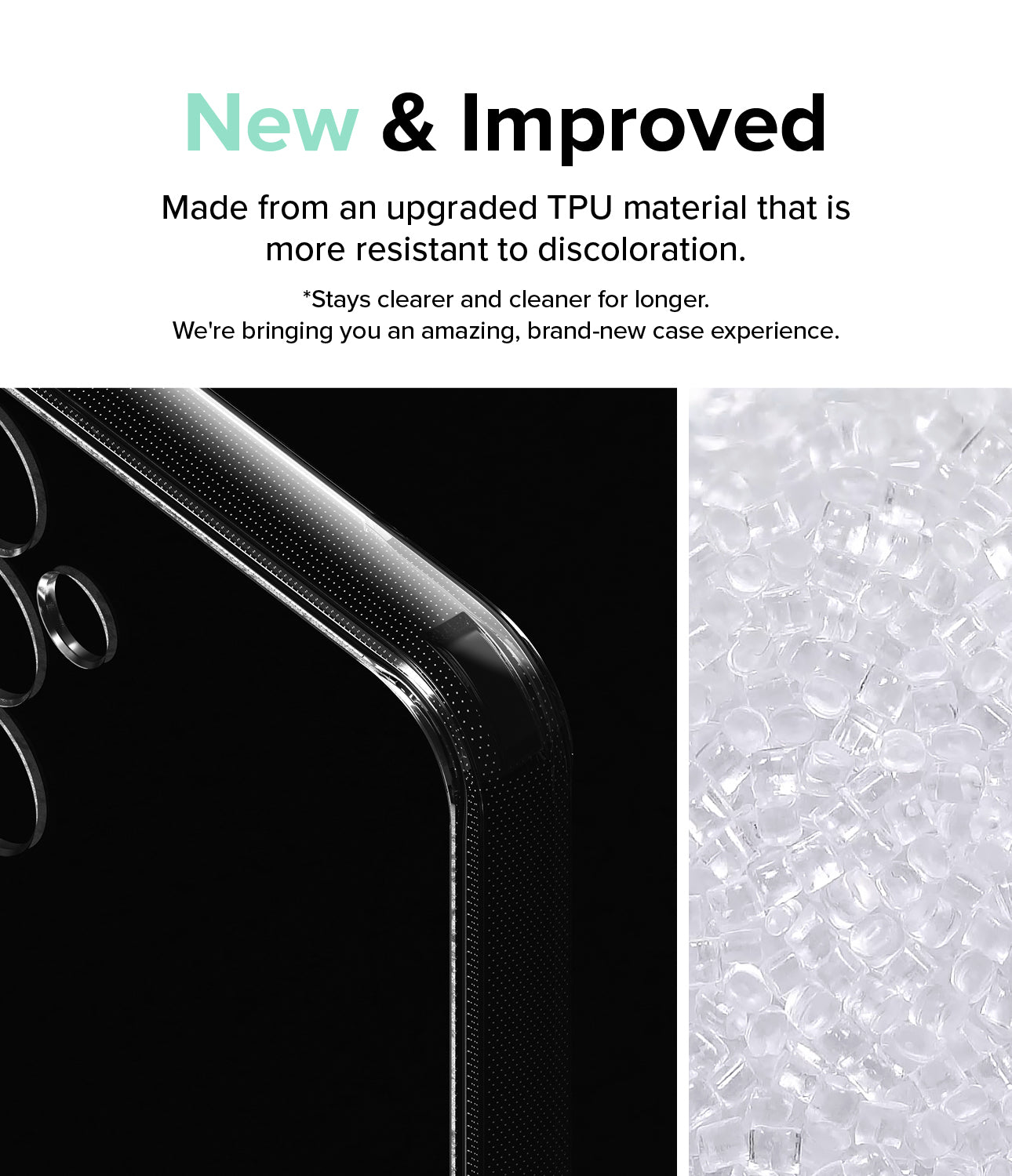 Galaxy S23 FE Case | Fusion-Smoke Black - New and Improved. Made from an upgraded TPU material that is more resistant to discoloration.