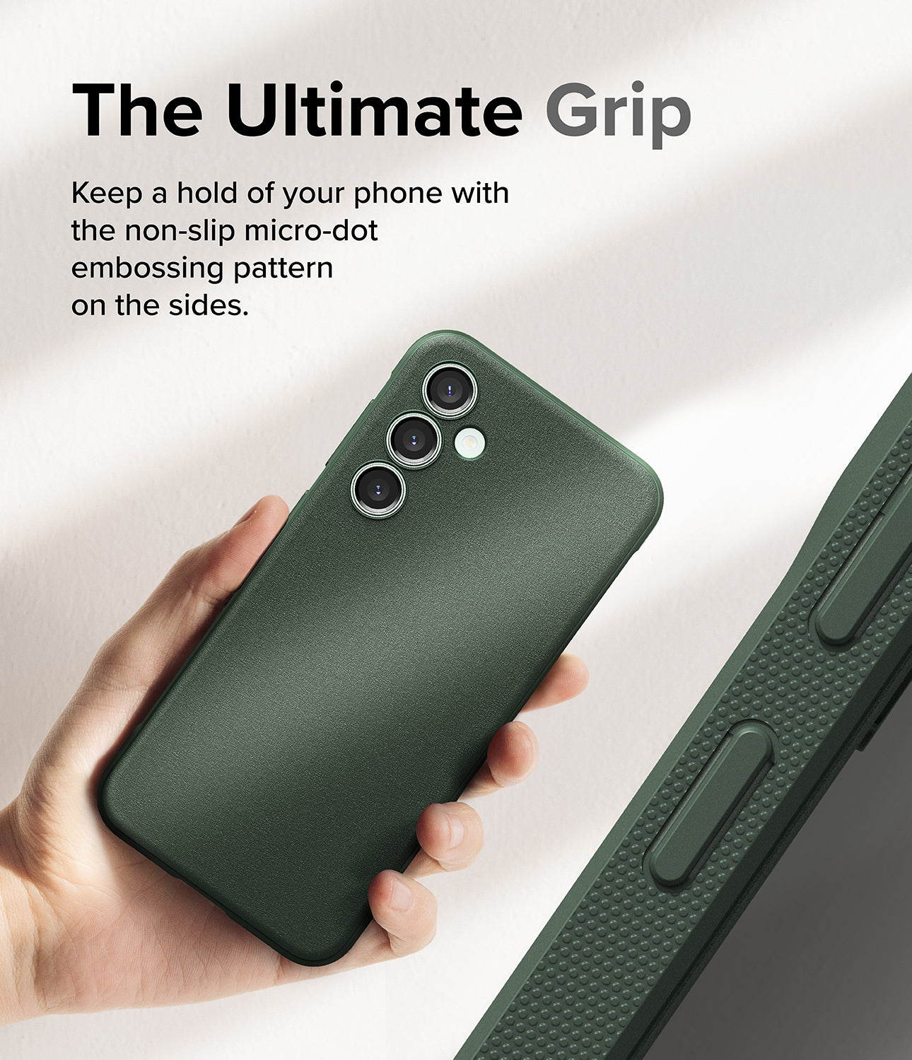 Galaxy S23 FE Case | Onyx-Dark Green - The Ultimate Grip. Keep a hold of your phone with the non-slip micro-dot embossing pattern on the sides.
