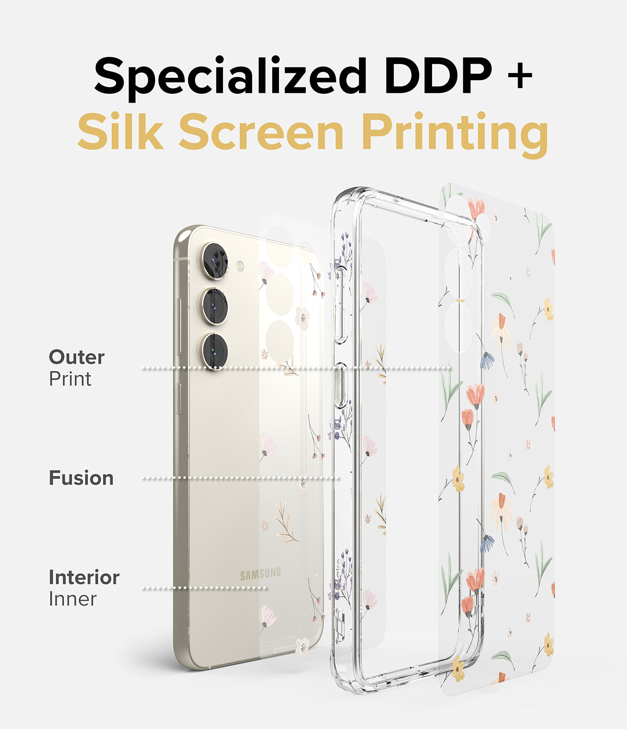 Galaxy S23 Plus Case | Fusion Design Dry Flowers - Specialized DDP+ Silk Screen Printing.