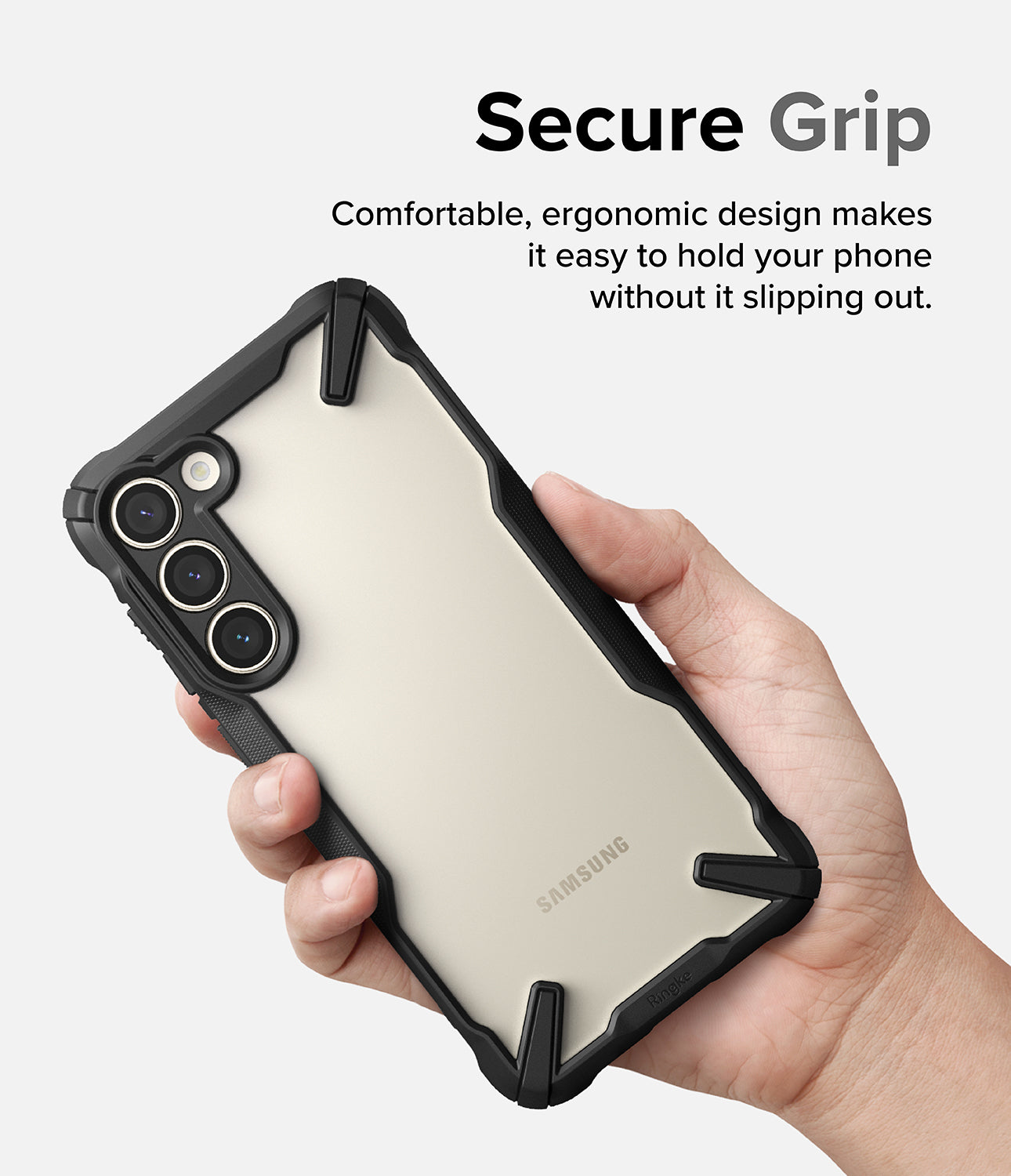 Galaxy S23 Plus Case | Fusion-X - Black - Secure Grip. Comfortable, ergonomic design makes it easy to hold your phone without it slipping out.