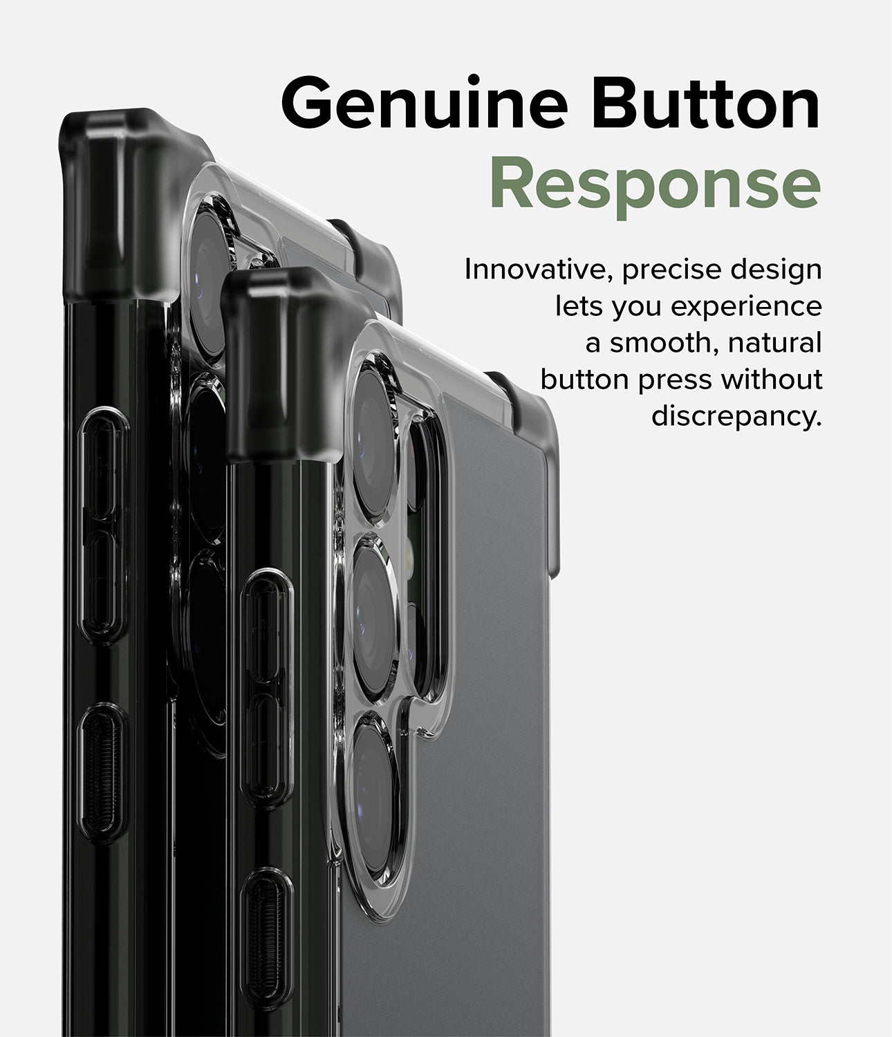 Galaxy S23 Ultra Case | Fusion Bumper - Matte Smoke Black - Genuine Button Response. Innovative, precise design lets you experience a smooth, natural button press without discrepancy.