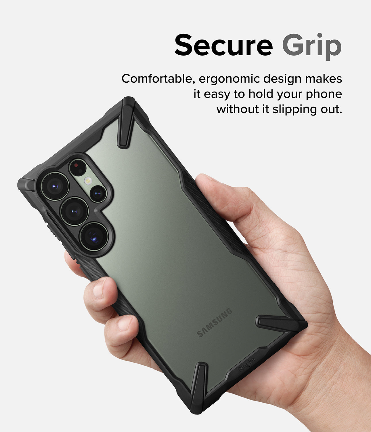 Galaxy S23 Ultra Case | Fusion-X - Black - Secure Grip. Comfortable, ergonomic design makes it easy to hold your phone without it slipping out.