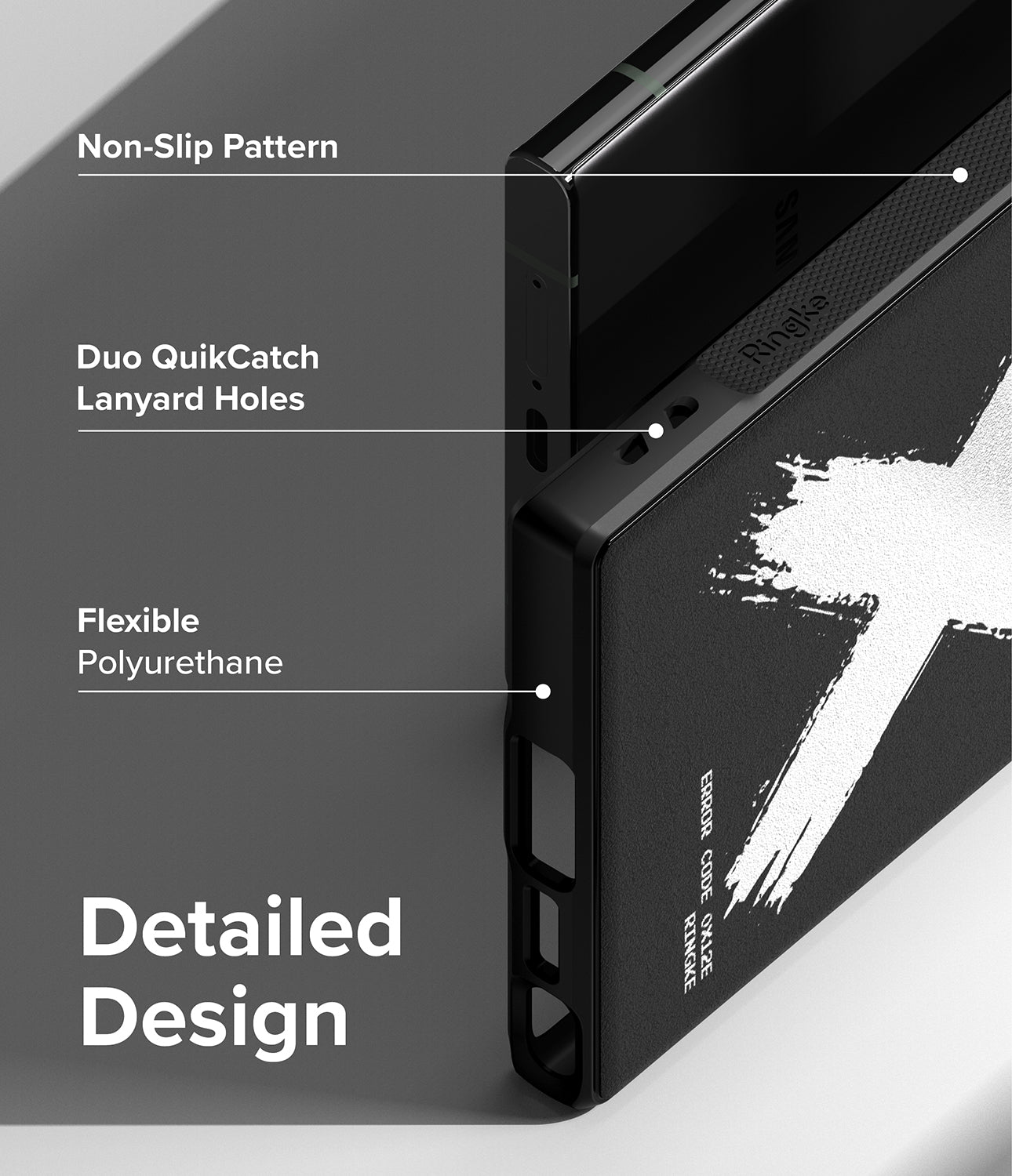 Galaxy S23 Ultra Case | Onyx Design X - Detailed Design. Non-Slip Pattern. Duo QuikCatch Lanyard Holes. Flexible Polyurethane.