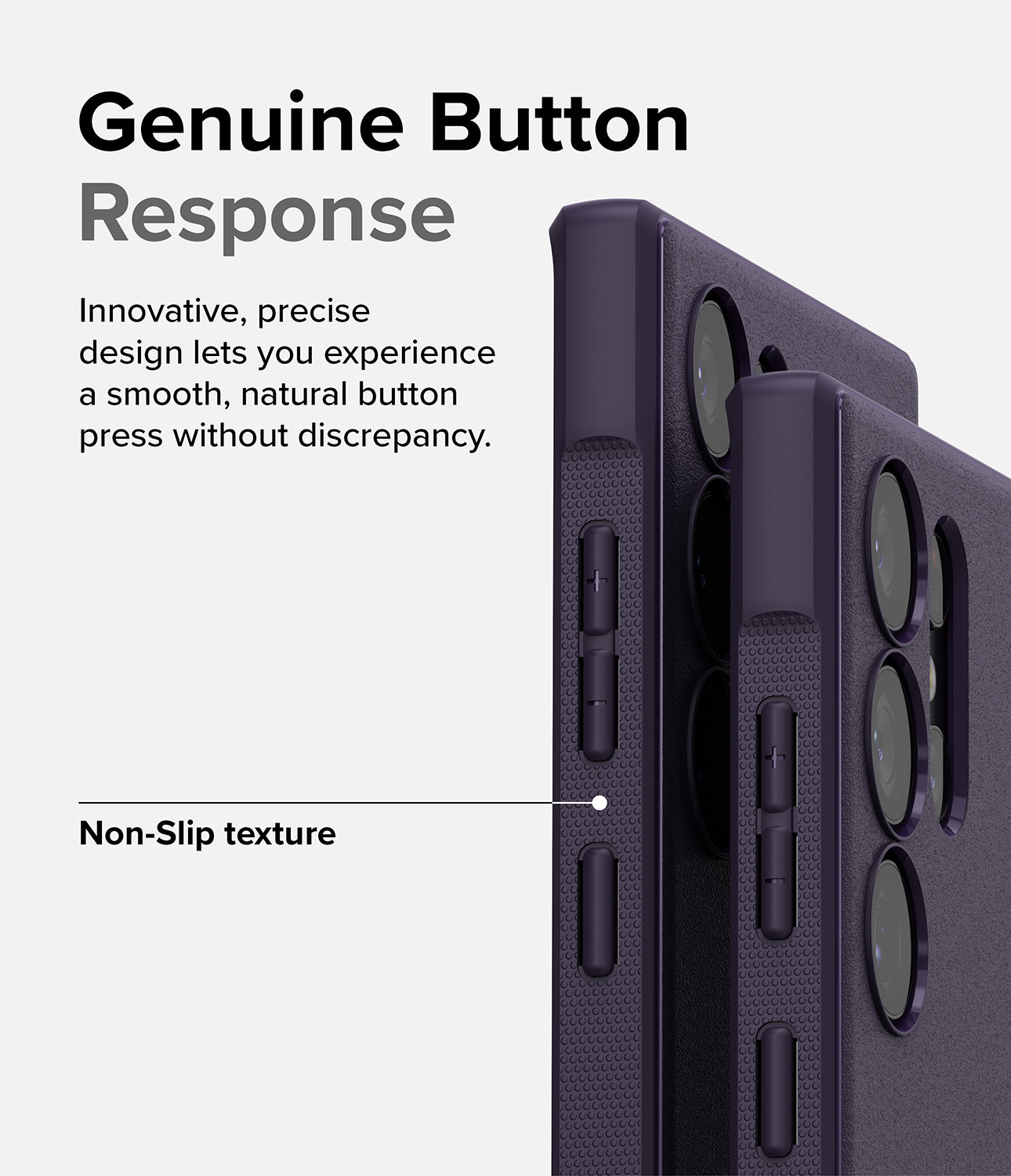 Galaxy S23 Ultra Case | Onyx - Deep Purple - Genuine Button Response. Innovative, precise design lets you experience a smooth, natural button press without discrepancy. Non-Slip texture.