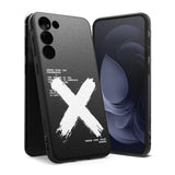 Galaxy S23 Case | Onyx Design - Black phone case with white graffiti-style skull graphic and text on a dark surface.